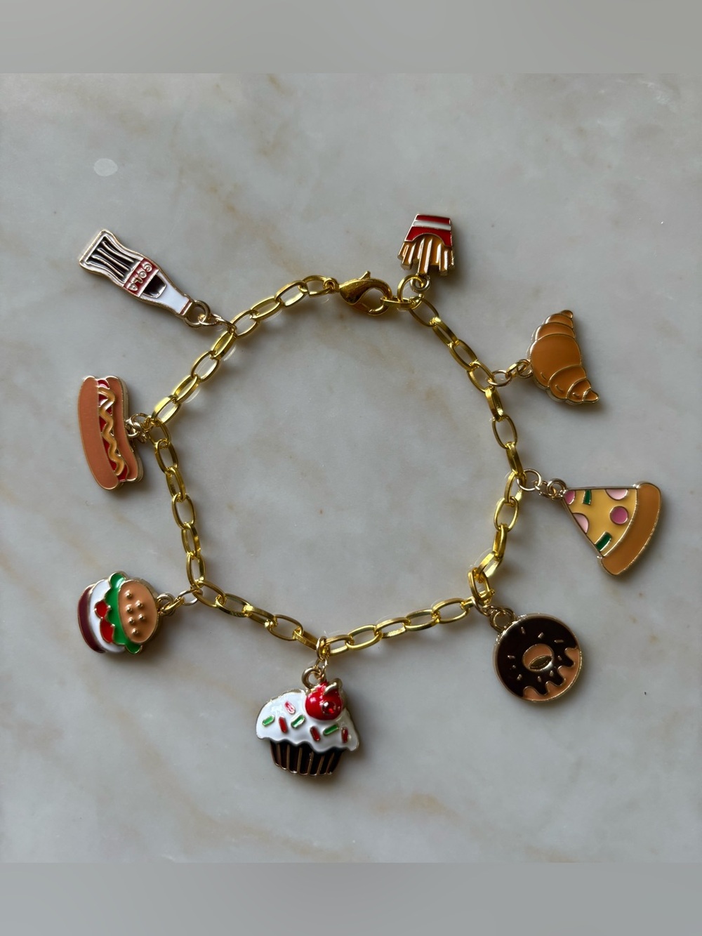 Food Charm Bracelet - Multicolor Enamel cupcake donut pizza hotdog hamburger